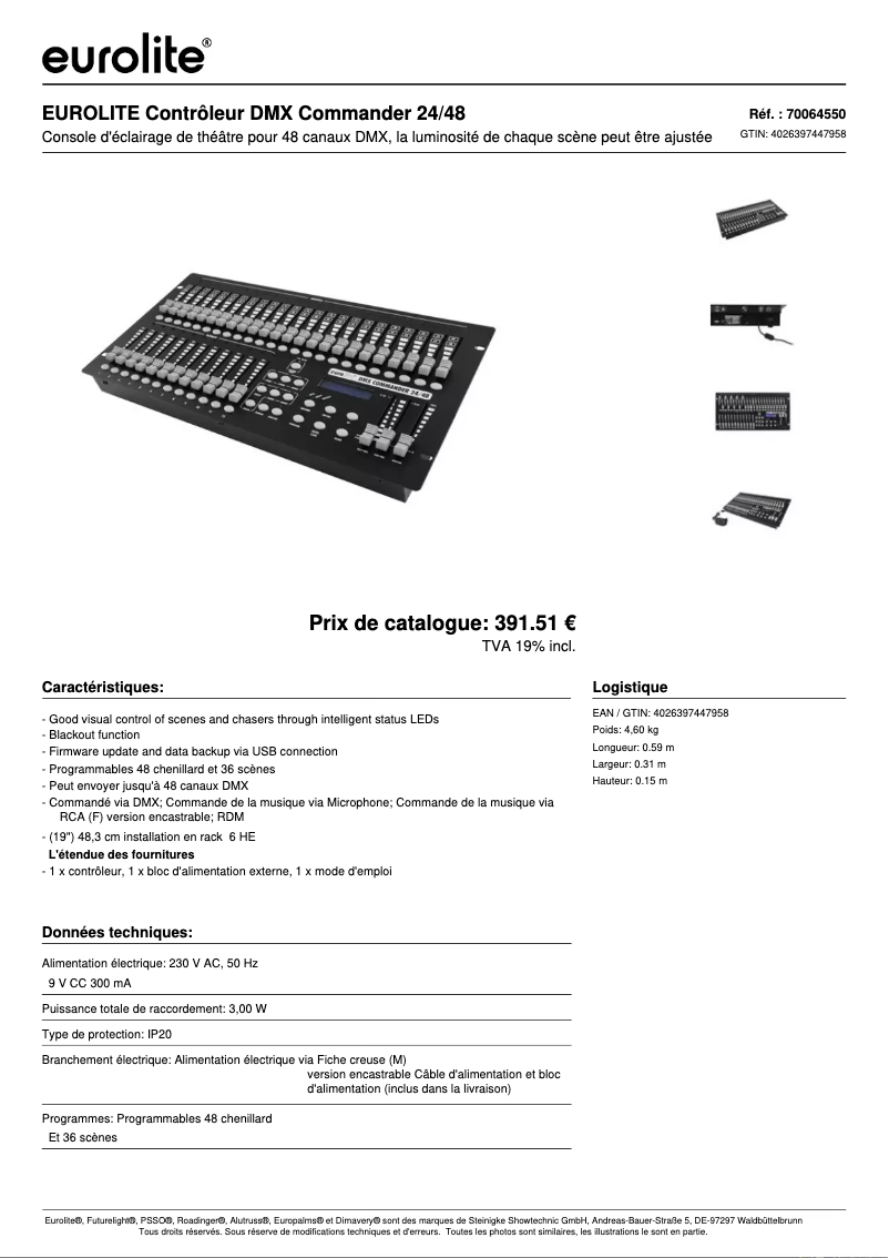 Page n°1 - Fiche technique Eurolite DMX Commander 24/48