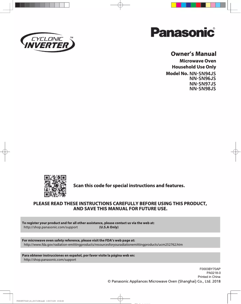 Page n°1 - Manuel utilisateur Panasonic Cyclonic Inverter NN-SN96JS