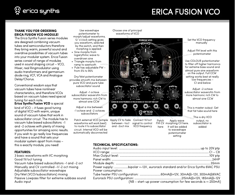 Page 1 de la notice Manuel utilisateur Erica Synths Fusion