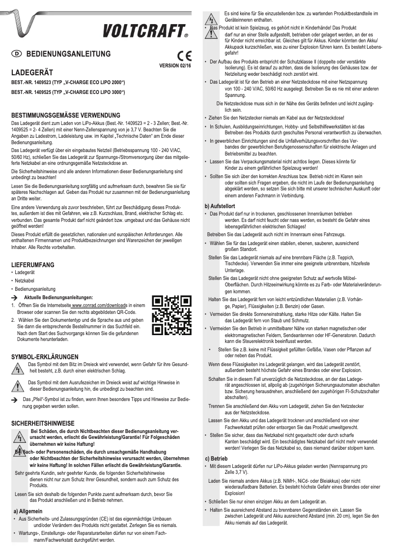 Page 1 de la notice Manuel utilisateur Voltcraft V-Charge Eco LiPo 3000
