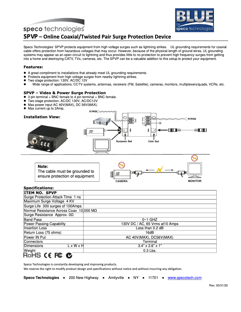 Página 1 del manual Manual de usuario Speco Technologies SPVP