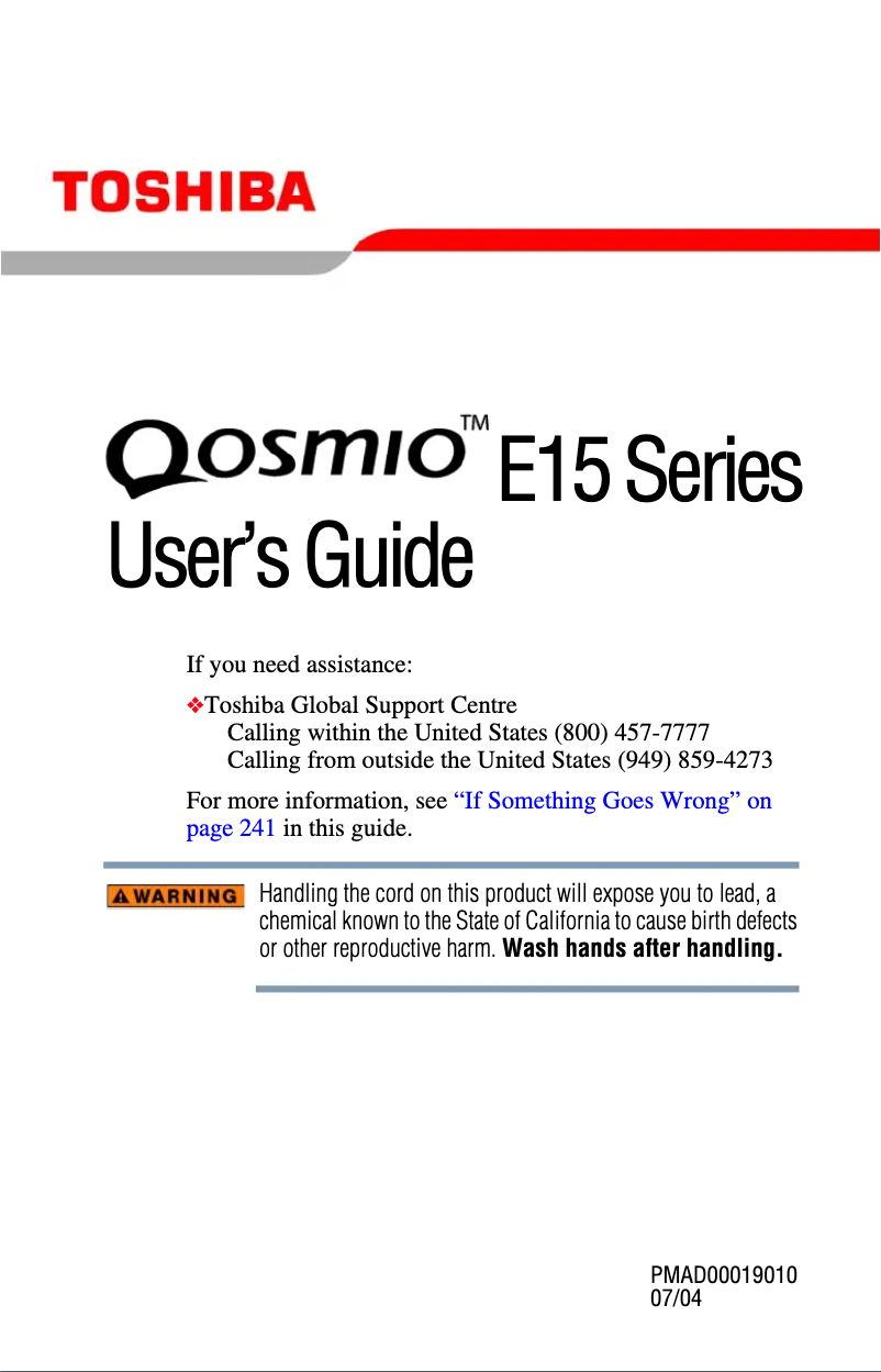 Image de la première page du manuel de l'appareil Qosmio E15