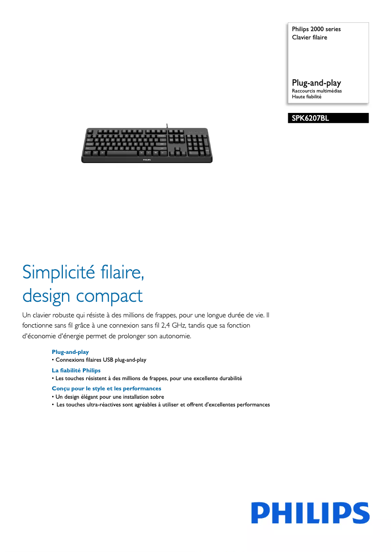 Page 1 de la notice Fiche technique Philips SPK6207BL