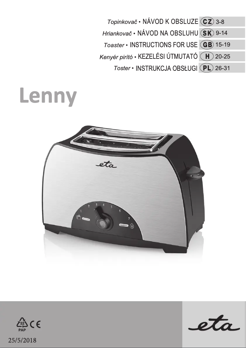 Page 1 de la notice Manuel utilisateur Eta Lenny