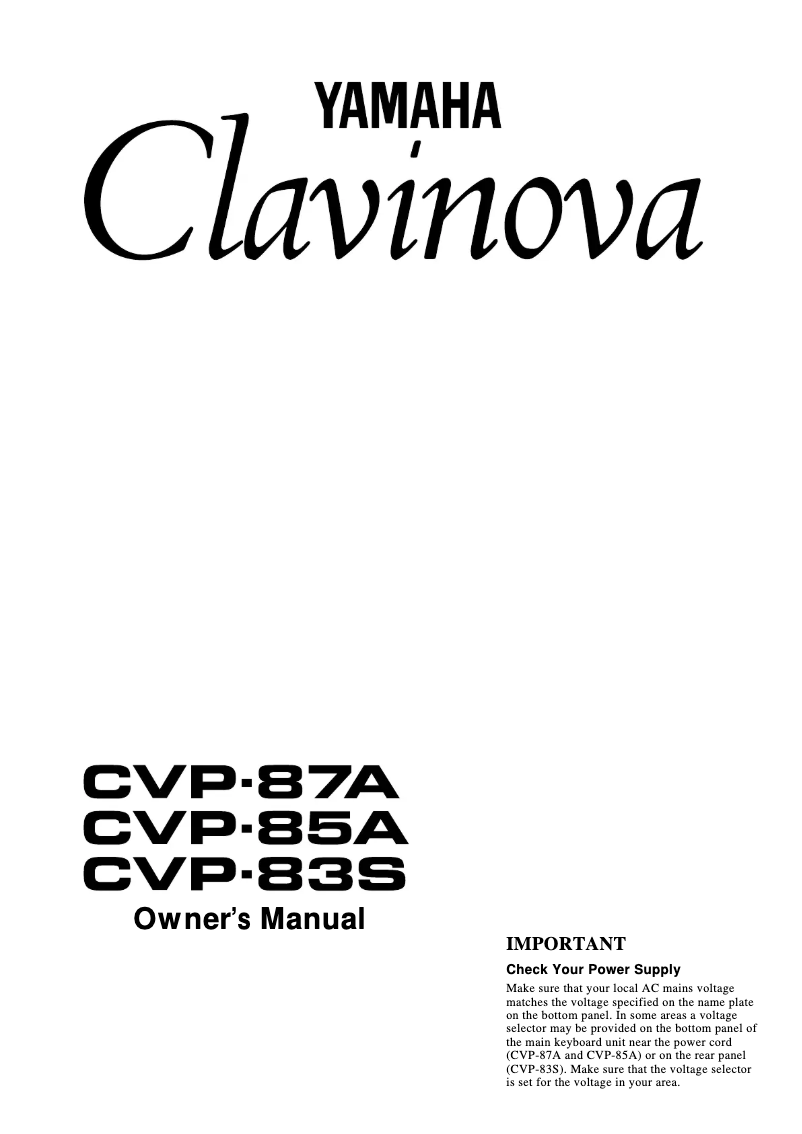 Page n°1 - Manuel utilisateur Yamaha Clavinova CVP-87A