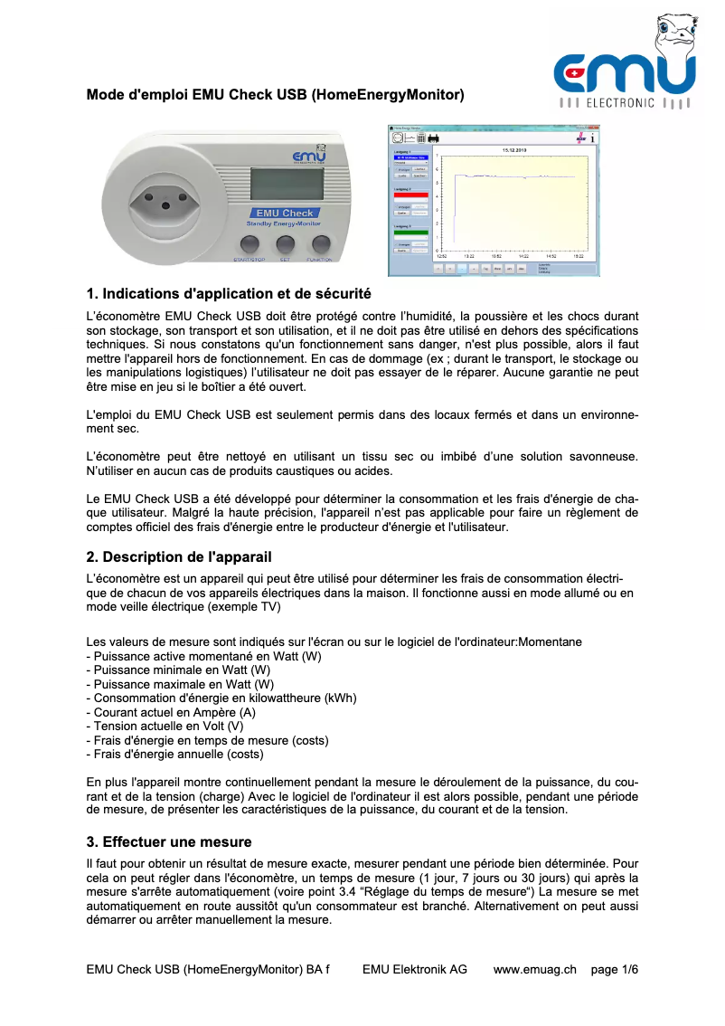 Page 1 de la notice Manuel utilisateur EMU Electronic EMU CHECK