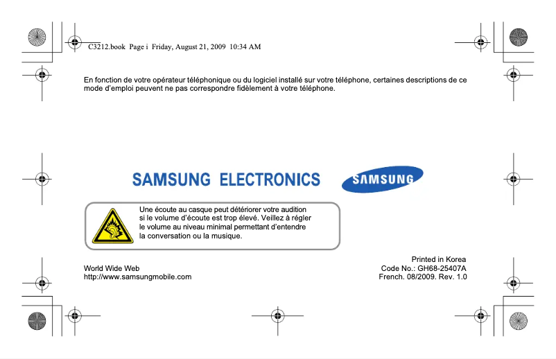 Page 1 de la notice Manuel utilisateur Samsung GT-C3212