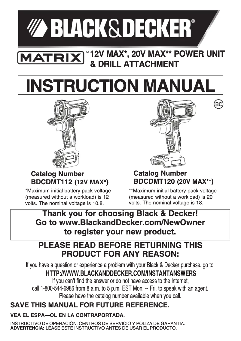 Page n°1 - Manuel utilisateur Black & Decker BDCDMT120