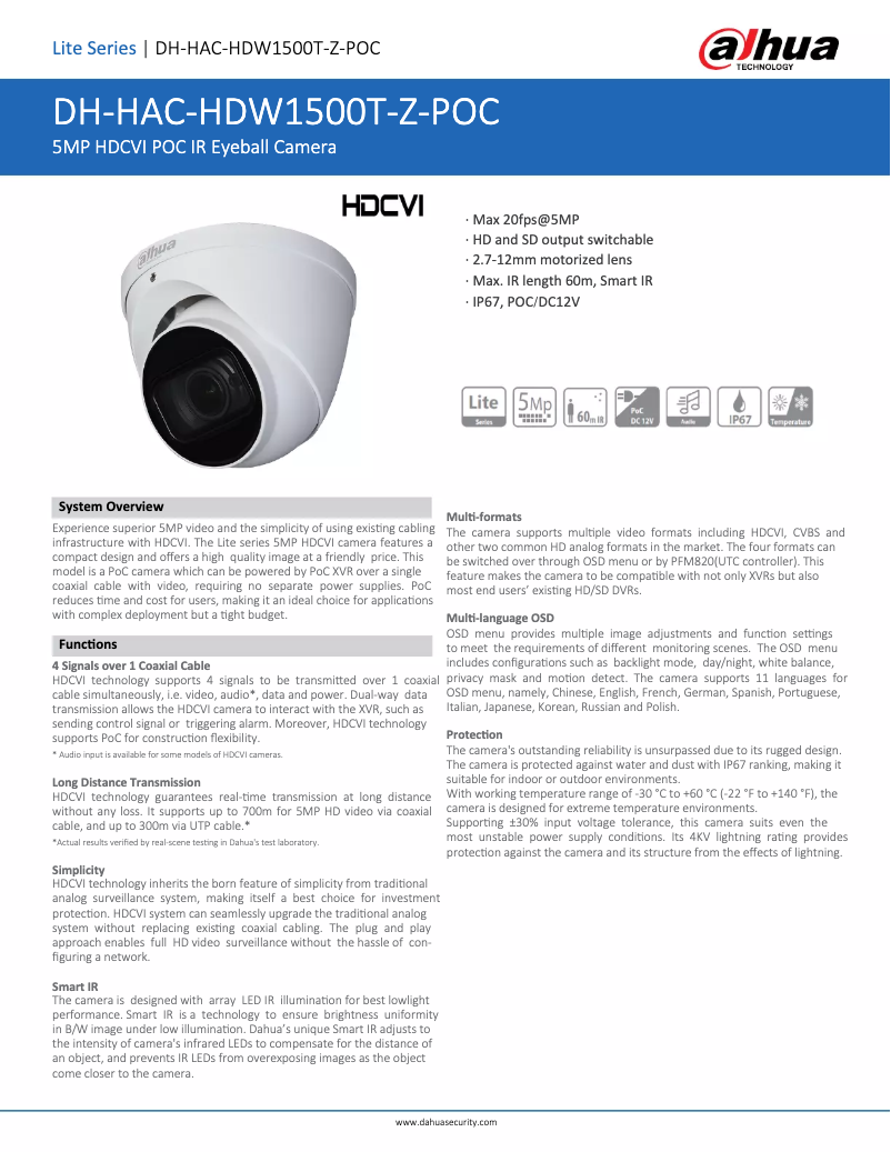 Image de la première page du manuel de l'appareil HAC-HDW1500T-Z-POC