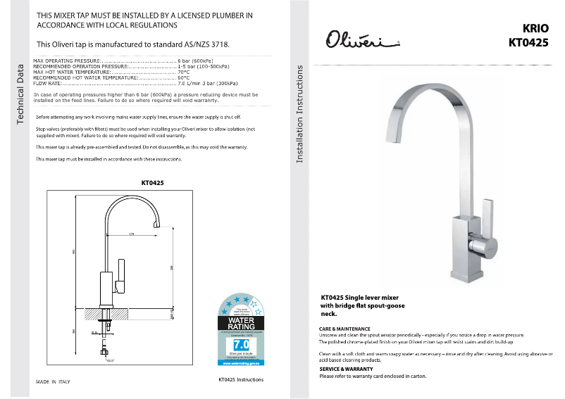 Imagen de la primera página del manual del dispositivo KT0425