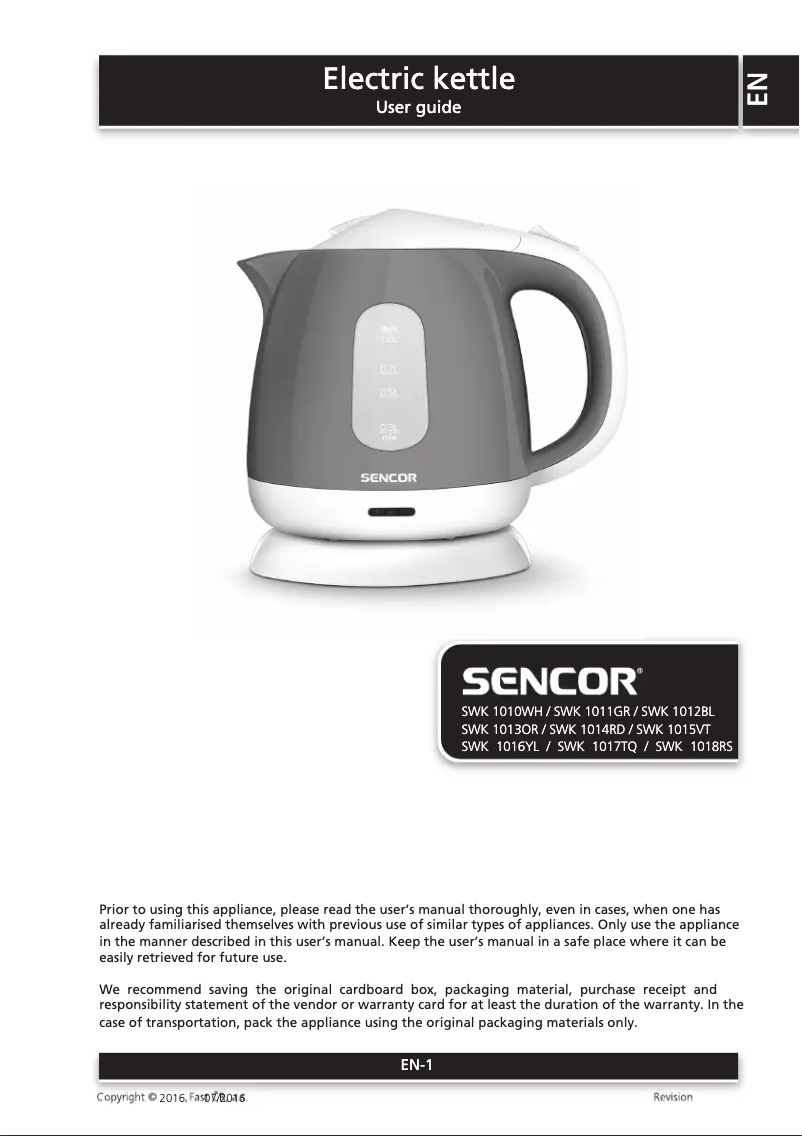 Page n°1 - Manuel utilisateur Sencor SWK 1013OR