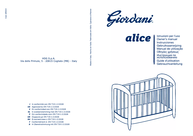 Page 1 de la notice Manuel utilisateur Giordani Alice