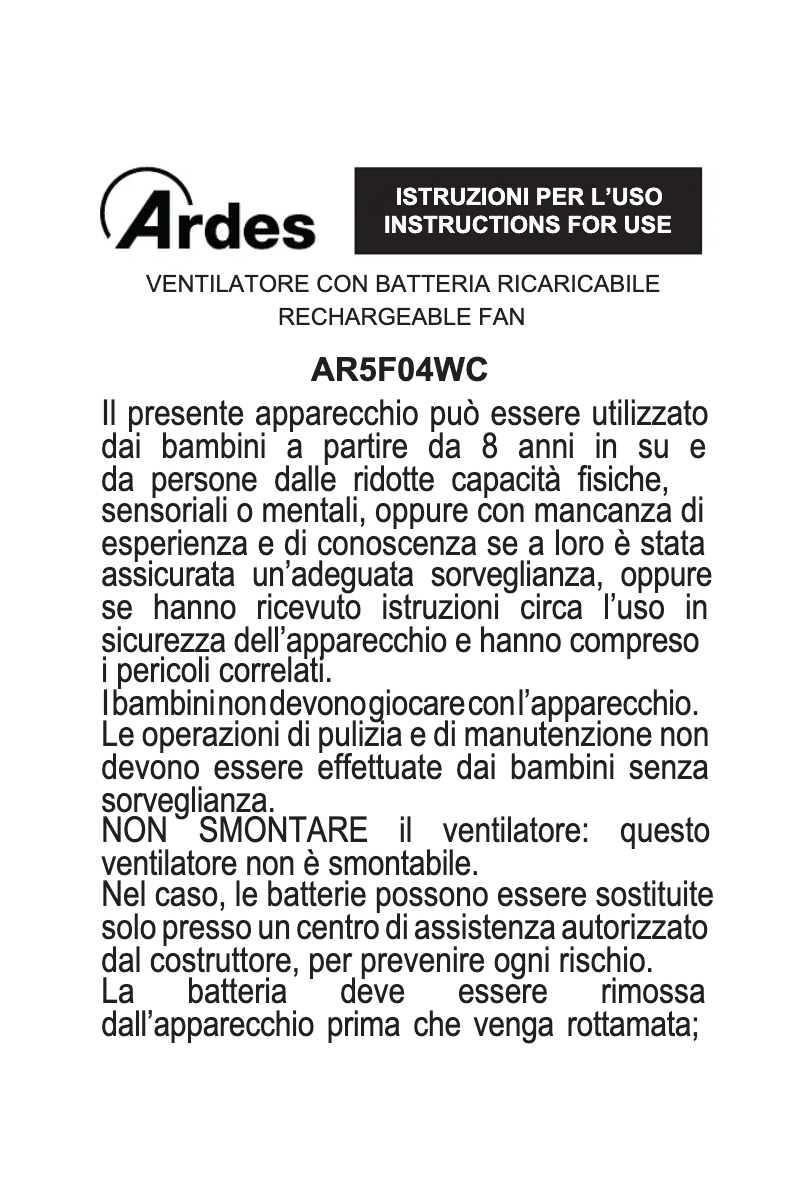 Page 1 de la notice Manuel utilisateur Ardes AR5F04WC