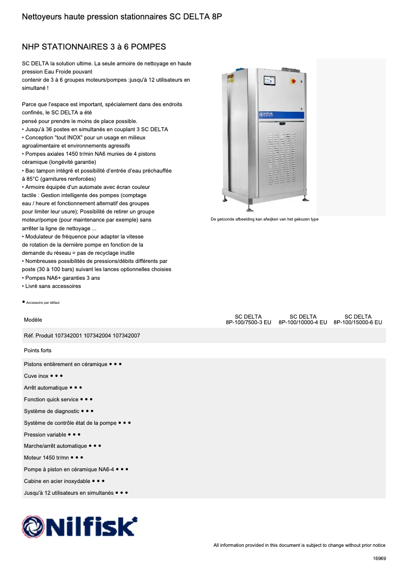 Page 1 de la notice Fiche technique Nilfisk SC DELTA 8P