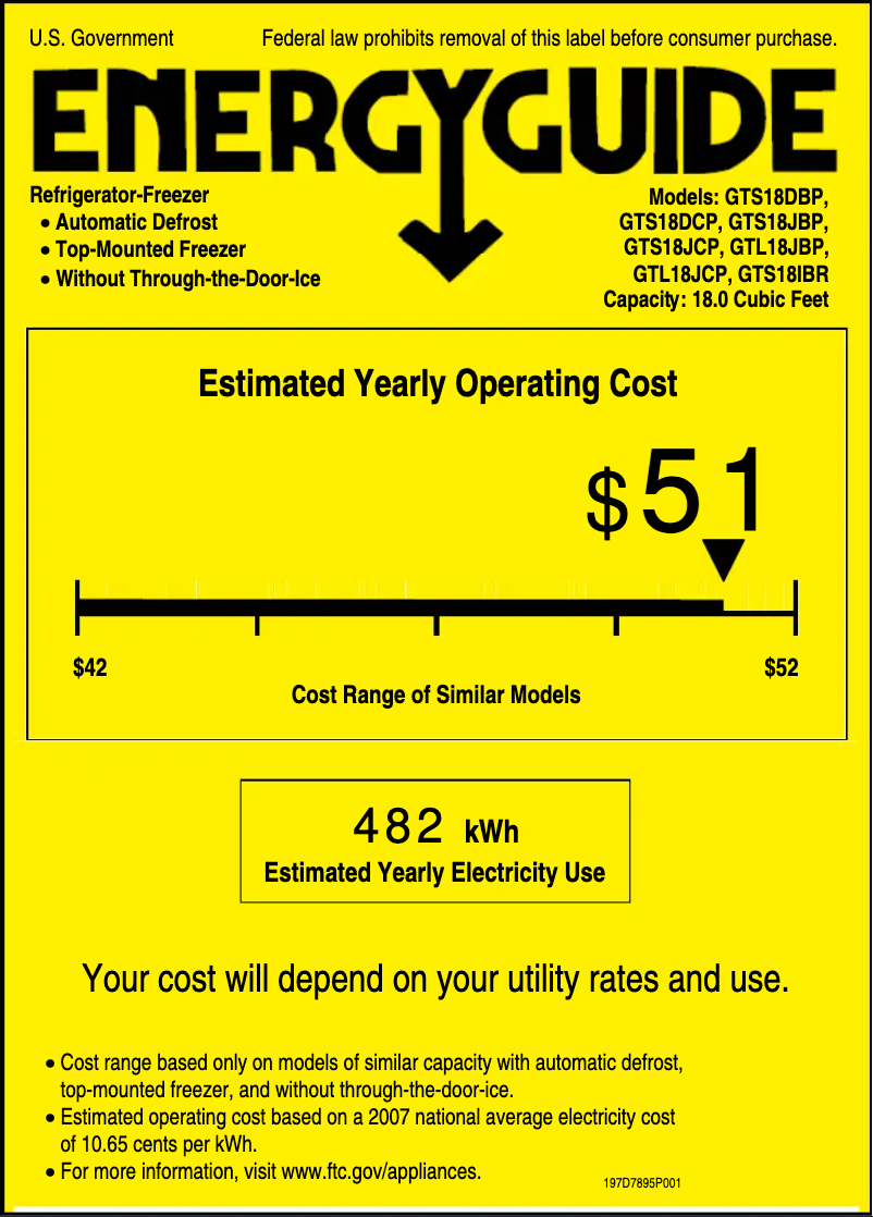 Page 1 de la notice Label énergétique GE GTL18JCPBS