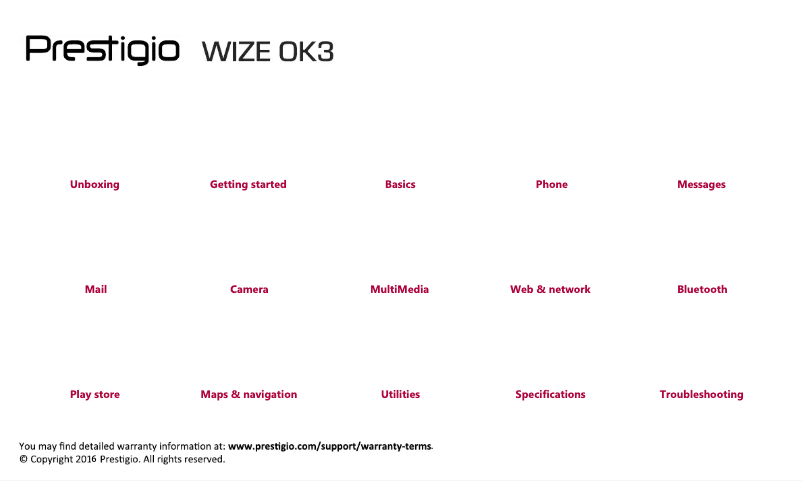 Page 1 de la notice Manuel utilisateur Prestigio Wize OK3