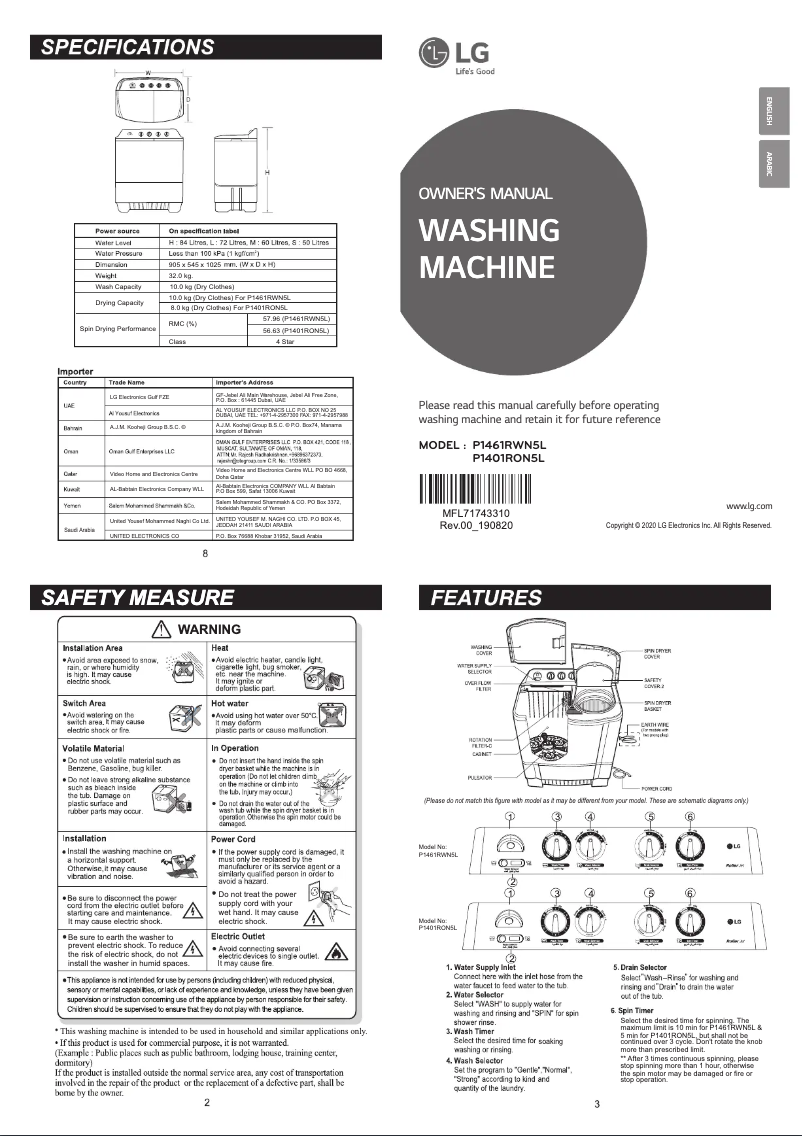 Page 1 de la notice Manuel utilisateur LG P1461RWN5L
