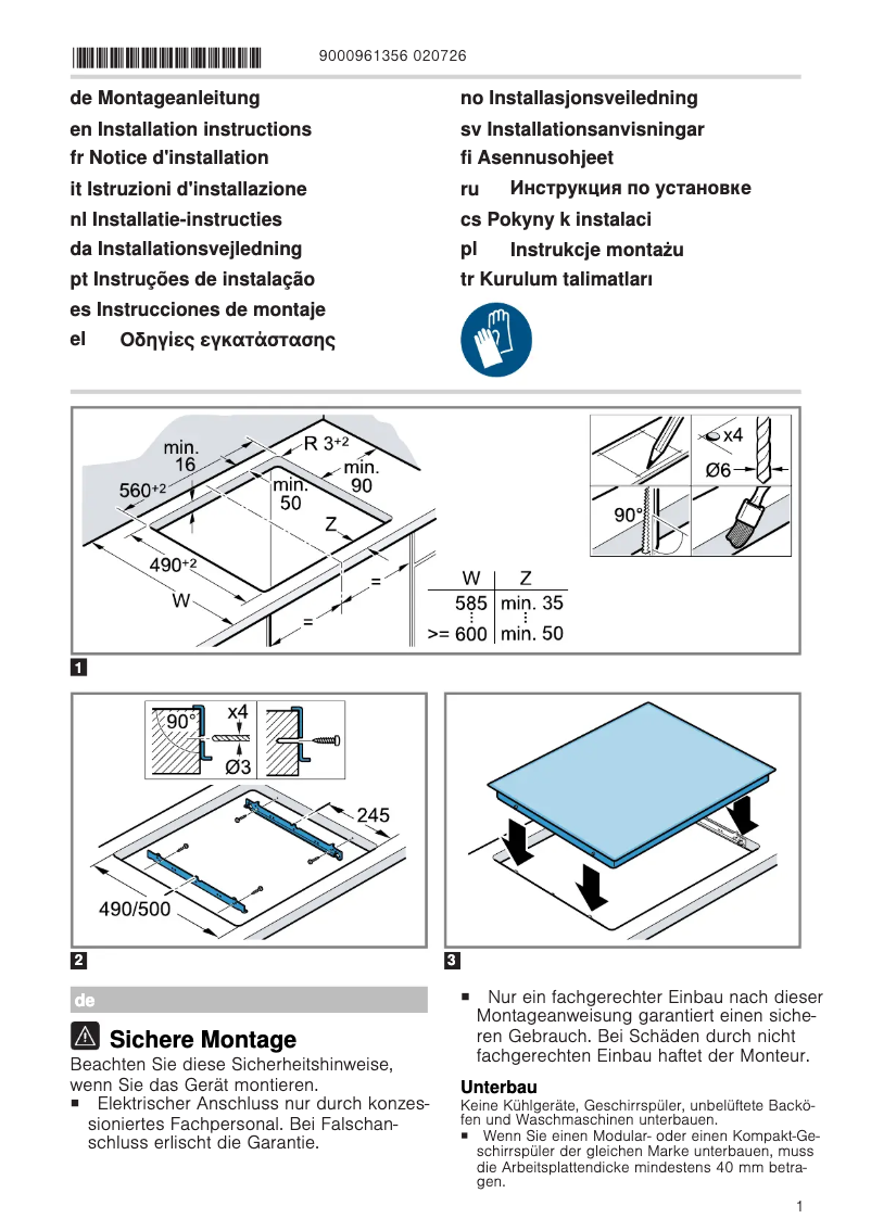 Page n°1 - Instructions / montage Siemens ET675FNP1E