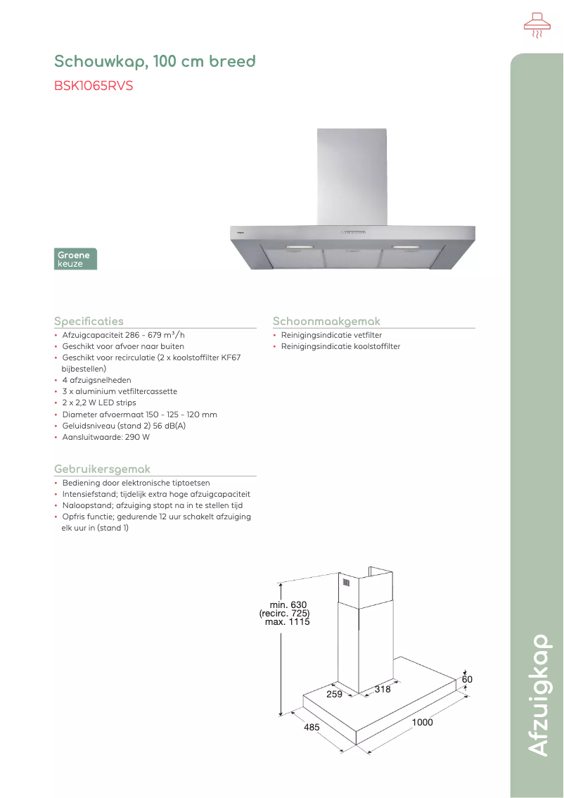 Page 1 de la notice Fiche technique Pelgrim BSK1065RVS