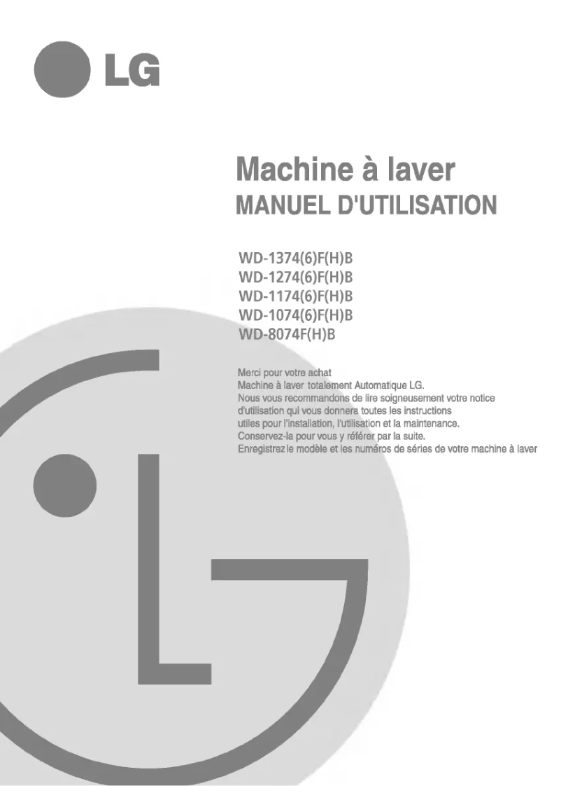 Page 1 de la notice Manuel utilisateur LG WD-1276FB