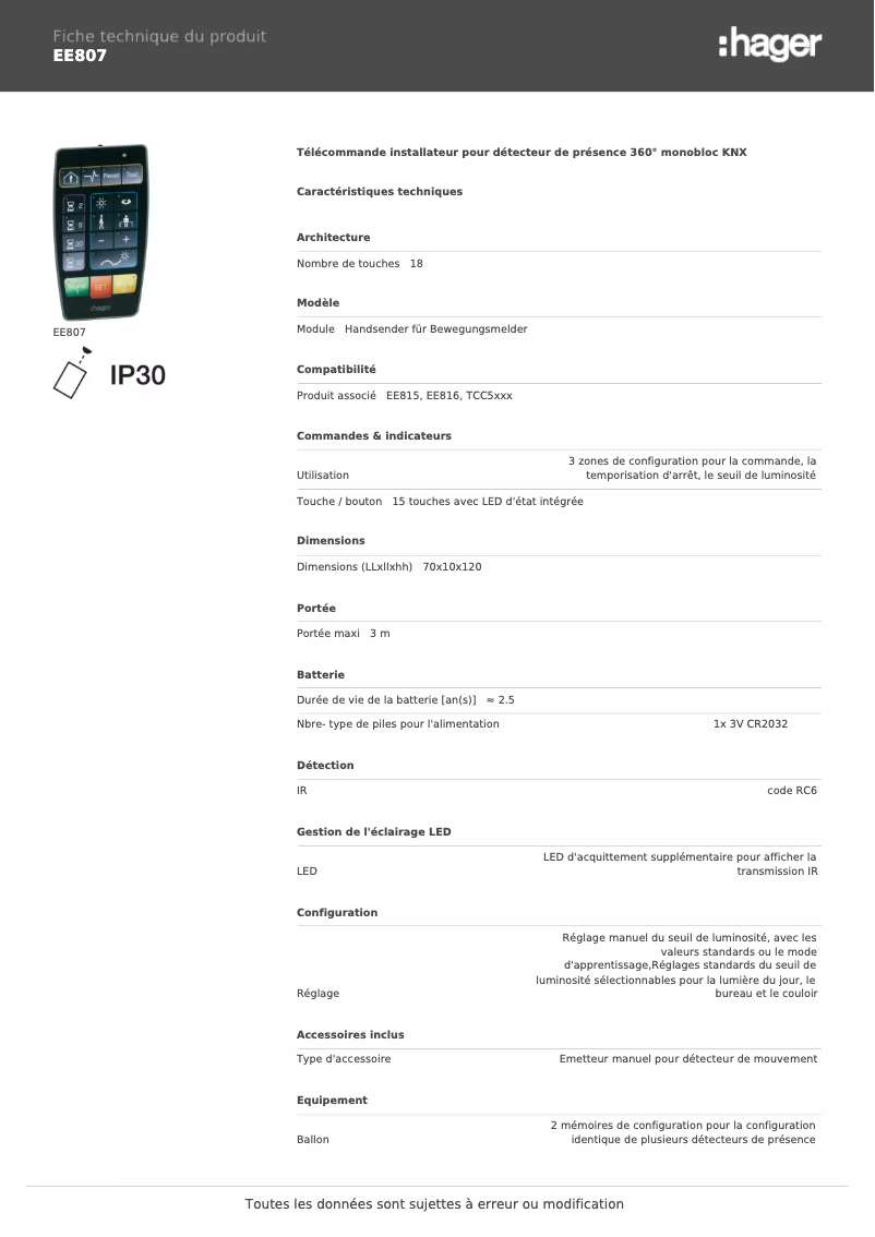 Image de la première page du manuel de l'appareil EE807