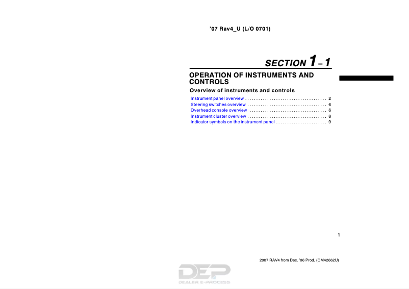 Page 1 de la notice Manuel utilisateur Toyota RAV4 (2007)