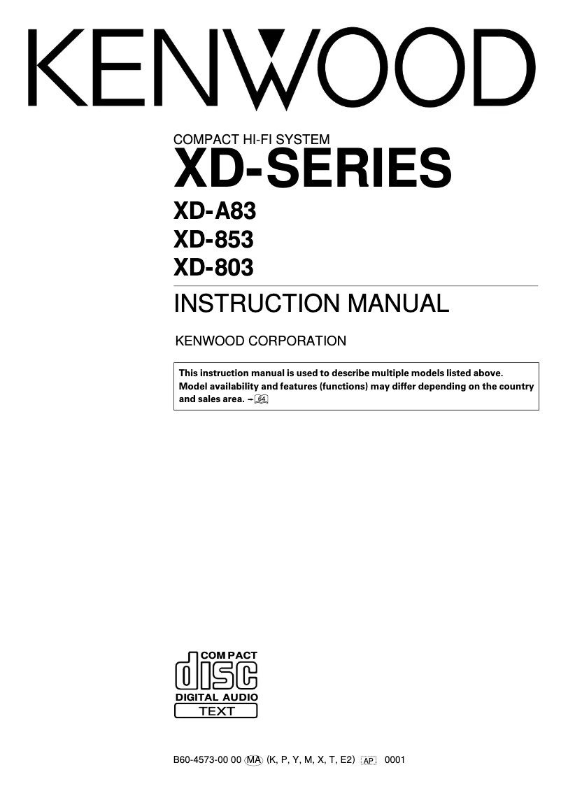 Page 1 de la notice Manuel utilisateur Kenwood XD-8038