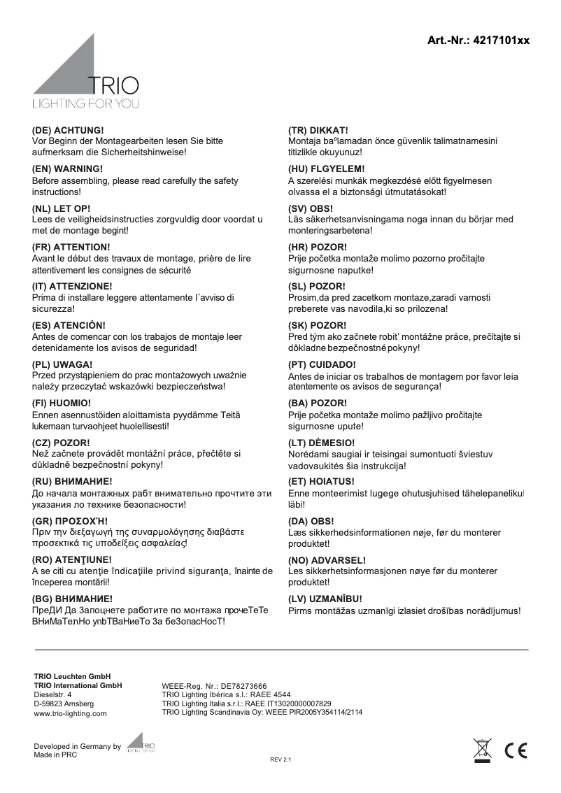 Page n°1 - Manuel utilisateur Trio Lighting Oakland 421710107