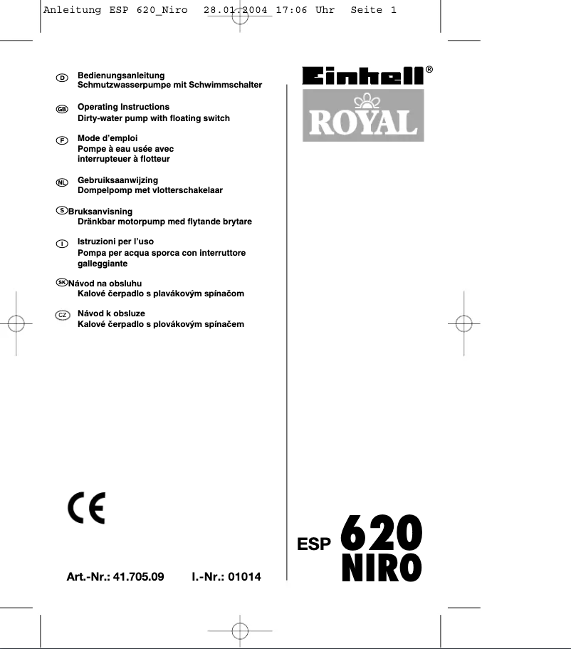 Page n°1 - Manuel utilisateur Einhell Royal ESP 620 Niro