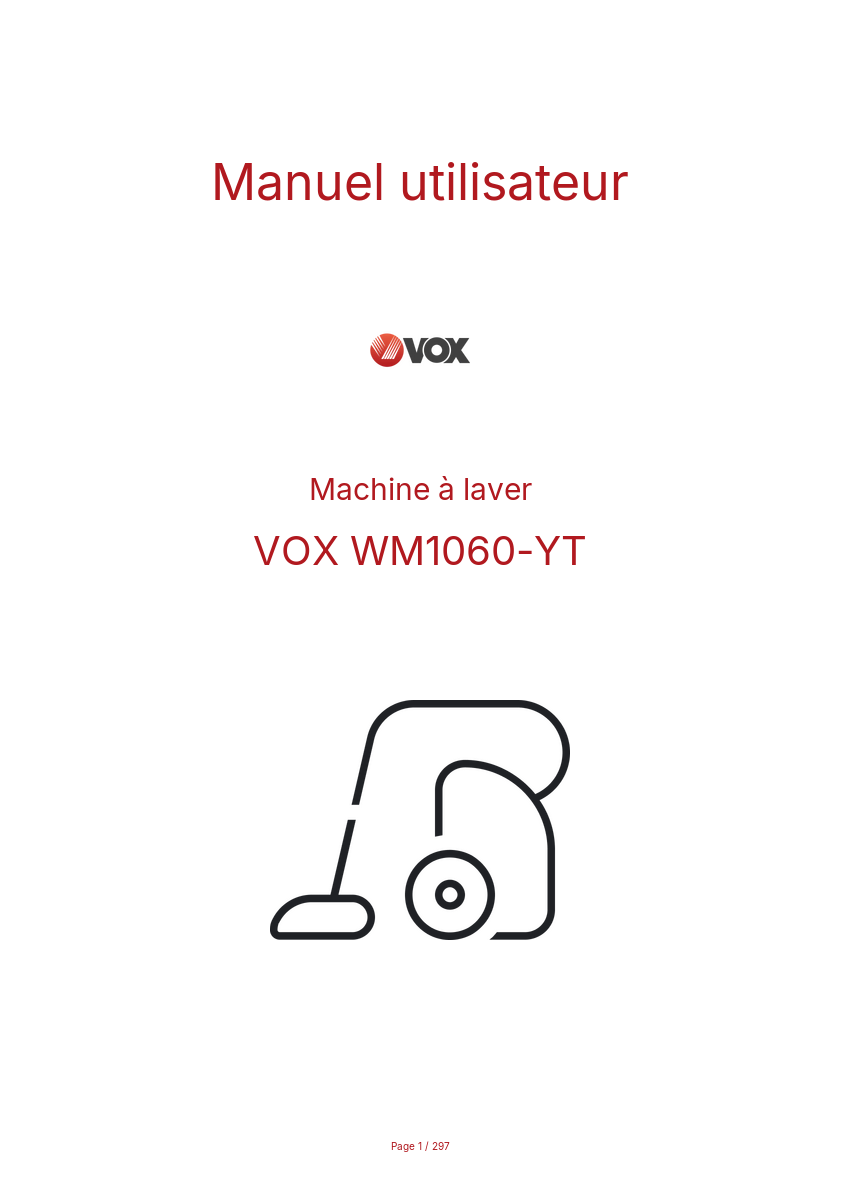 Image de la première page du manuel de l'appareil WM1060-YT