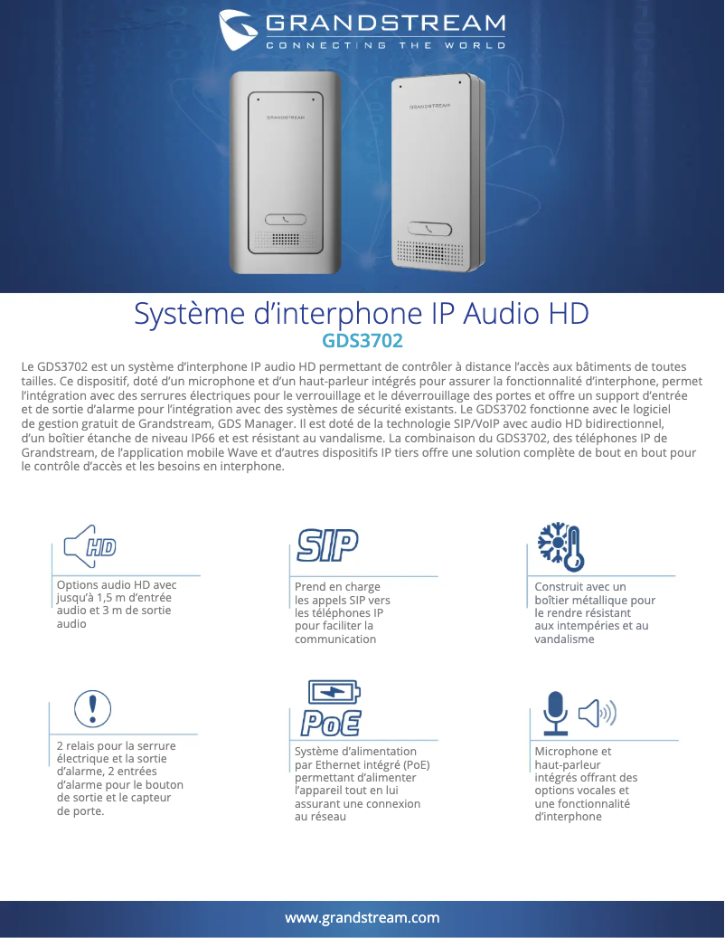 Page 1 de la notice Fiche technique Grandstream GDS3702