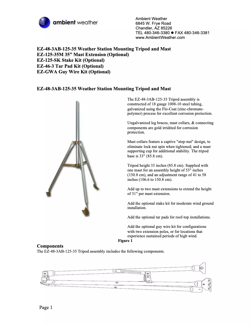 Page n°1 - Manuel utilisateur Ambient Weather EZ-48-3AB-125-35