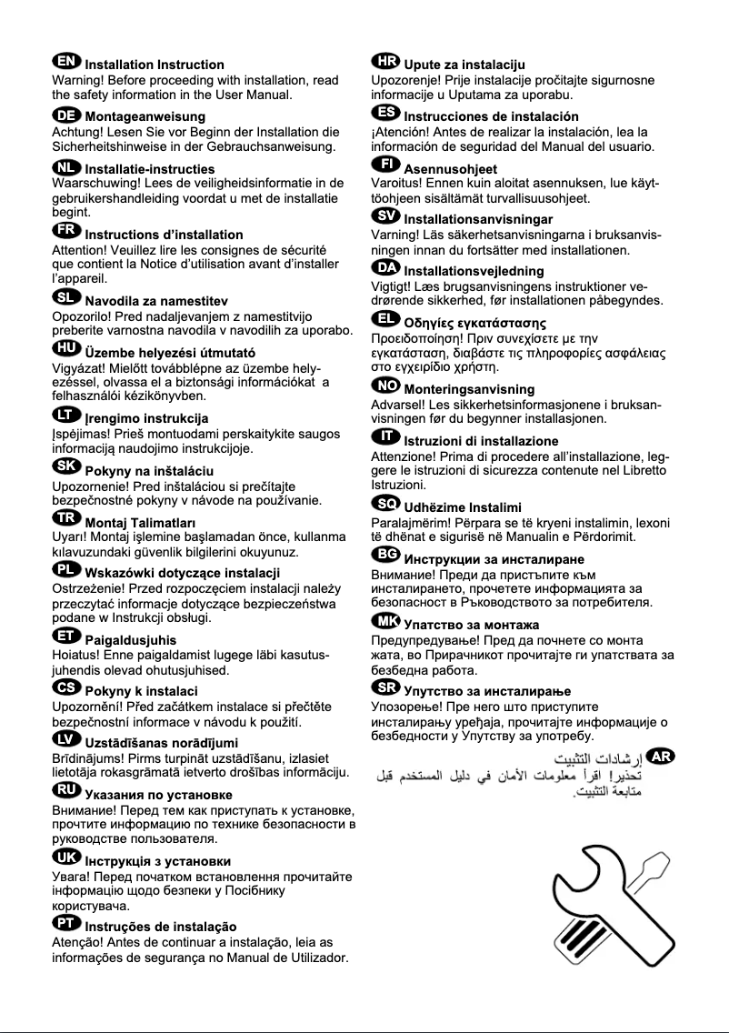 Page 1 de la notice Guide d'installation Electrolux ELT9VE52U0