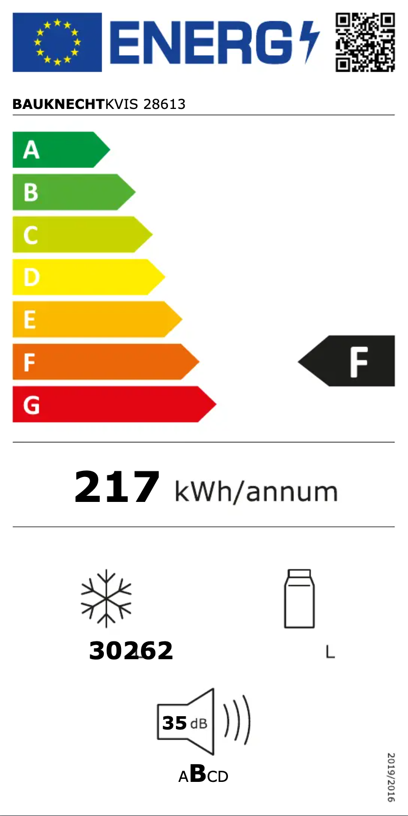Page 1 de la notice Label énergétique Bauknecht KVIS 28613