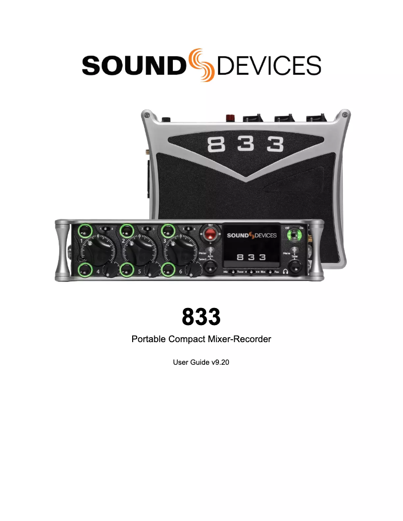 Page 1 de la notice Manuel utilisateur Sound Devices 833