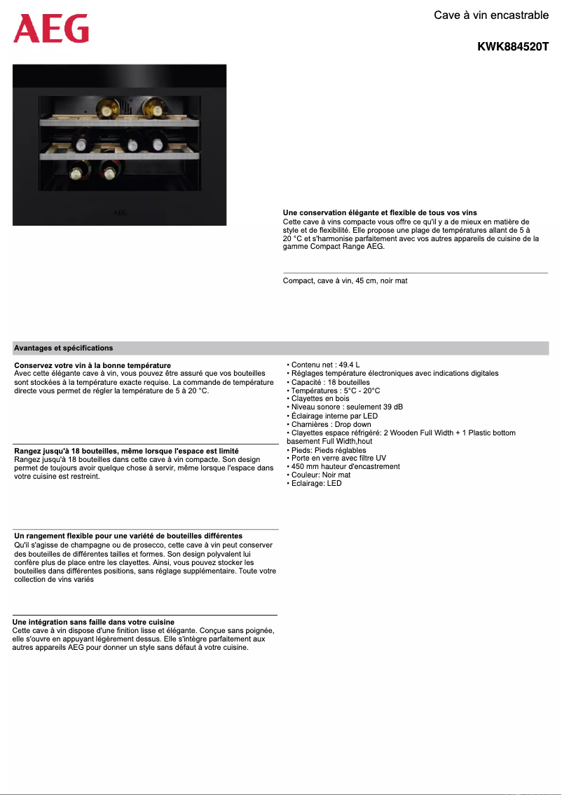 Page 1 de la notice Fiche technique AEG KWK884520T