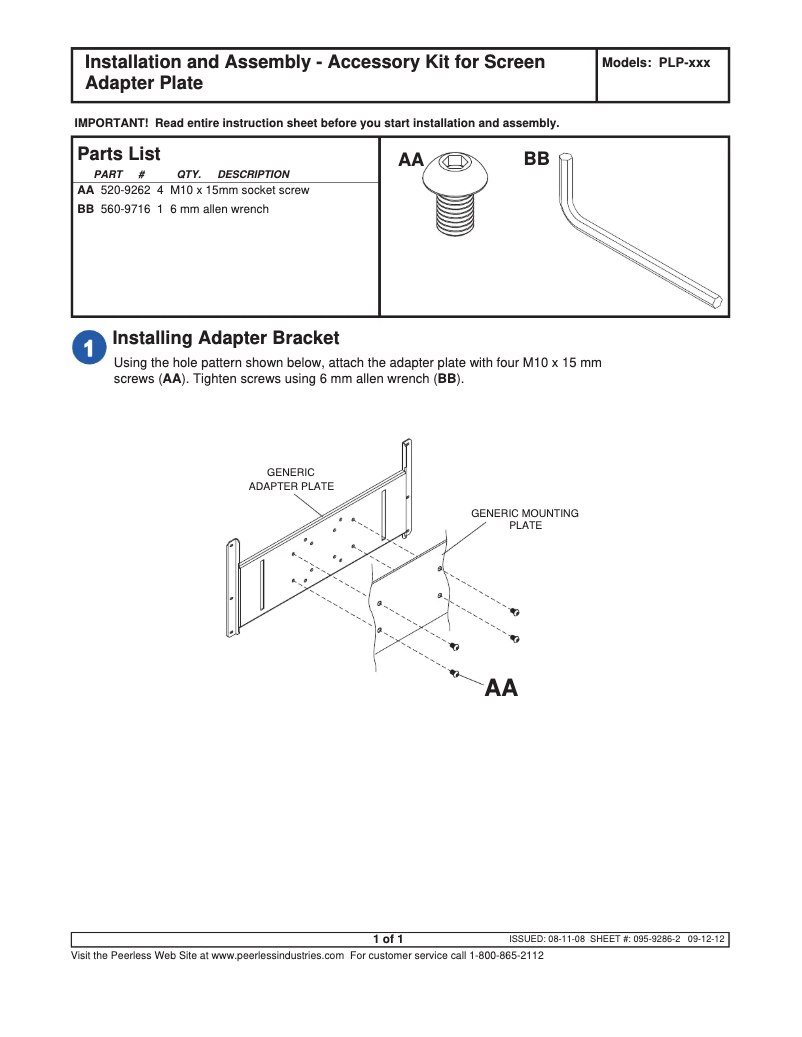 Page n°1 - Manuel utilisateur Peerless-AV PLP-V4X4
