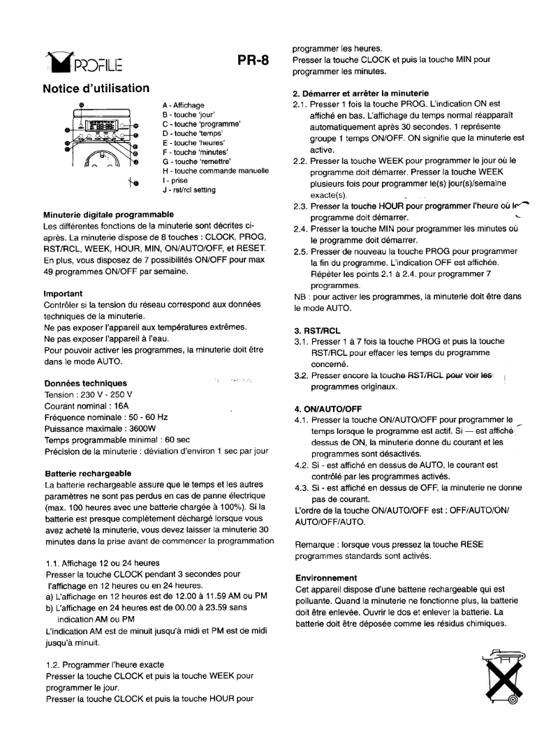 Page 1 de la notice Manuel utilisateur Profile PR-8