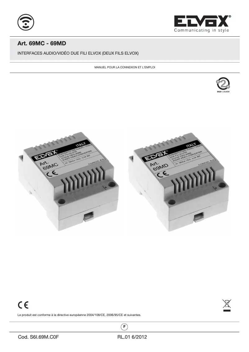 Page 1 de la notice Manuel utilisateur Vimar ELVOX 69MD