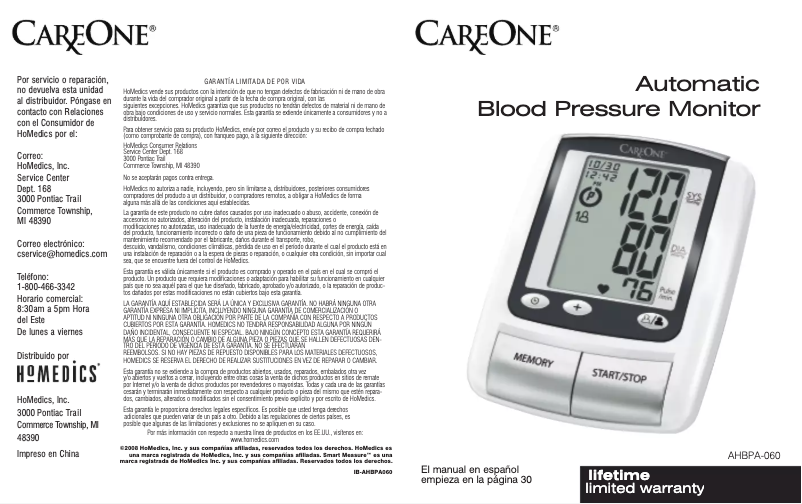 Page 1 de la notice Manuel utilisateur CareOne AHBPA-060