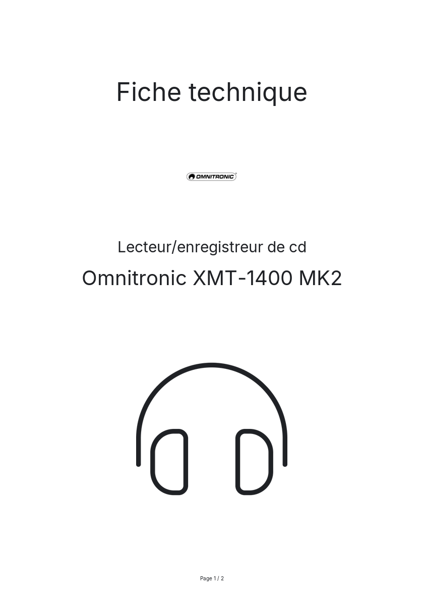 Page n°1 - Fiche technique Omnitronic XMT-1400 MK2