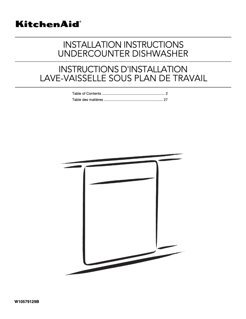 Page 1 de la notice Guide d'installation KitchenAid Architect KDTM354DSS