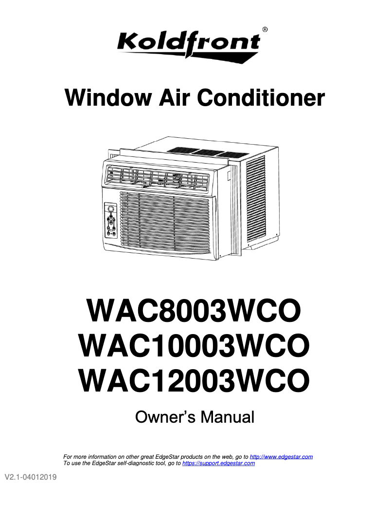 Page 1 de la notice Manuel utilisateur Koldfront WAC8003WCO