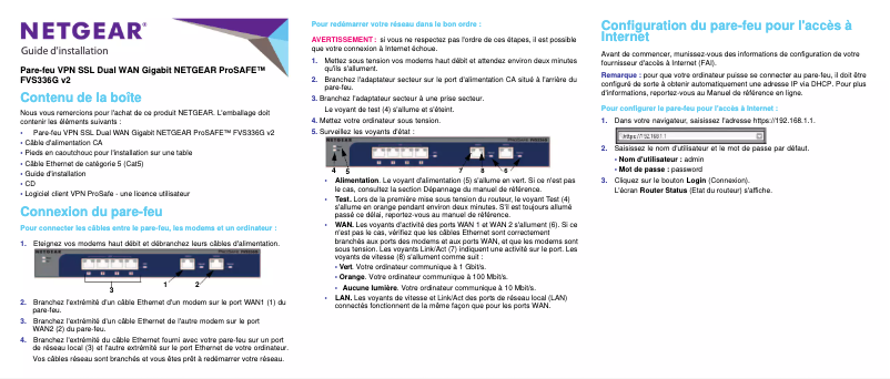 Page 1 de la notice Guide d'installation Netgear FVS336Gv2