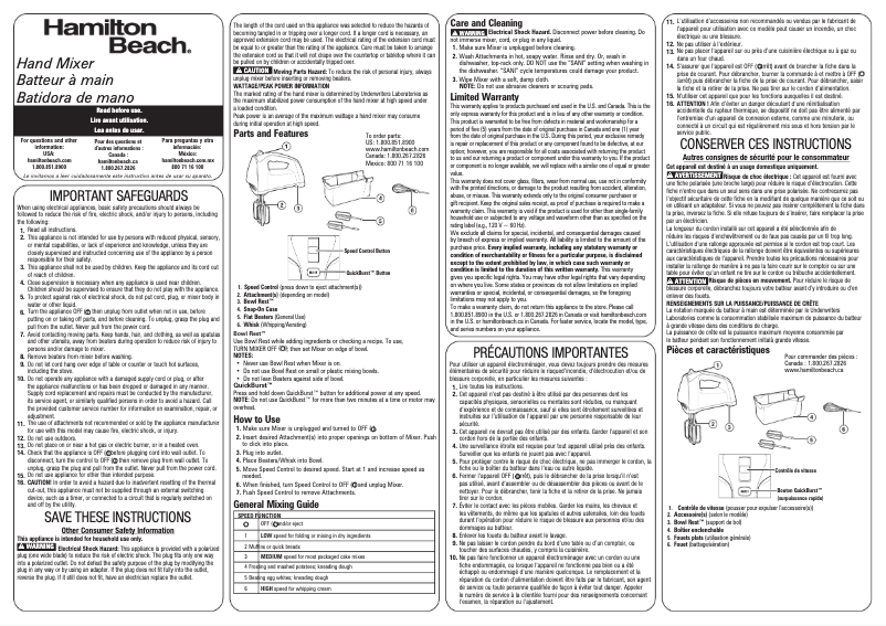Page n°1 - Manuel utilisateur Hamilton Beach 62700