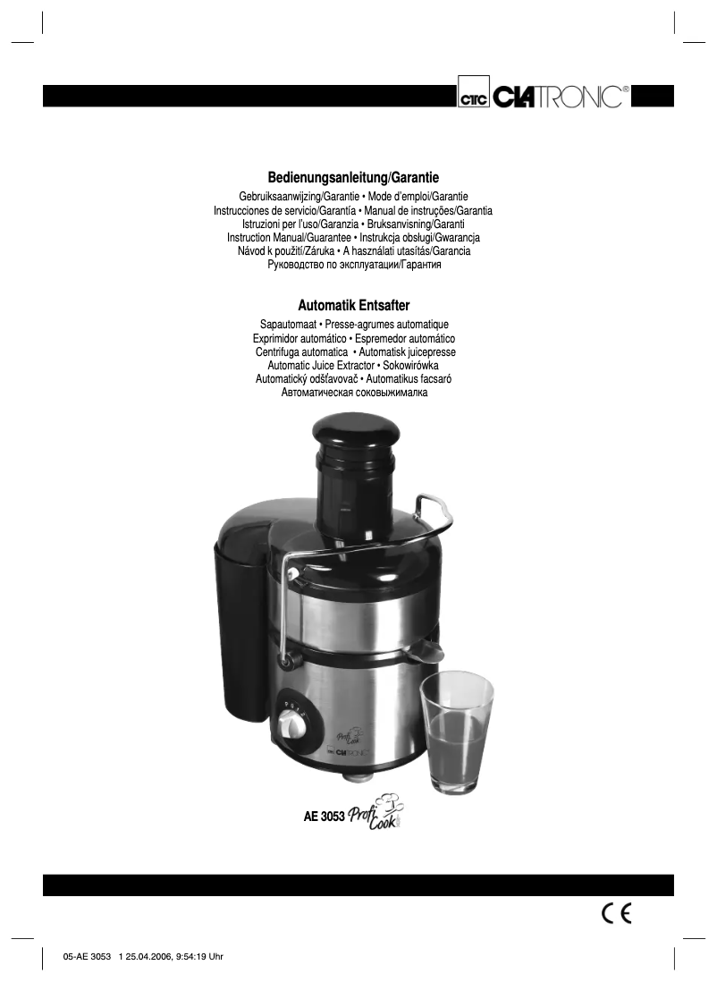 Page 1 de la notice Manuel utilisateur Clatronic AE 3053