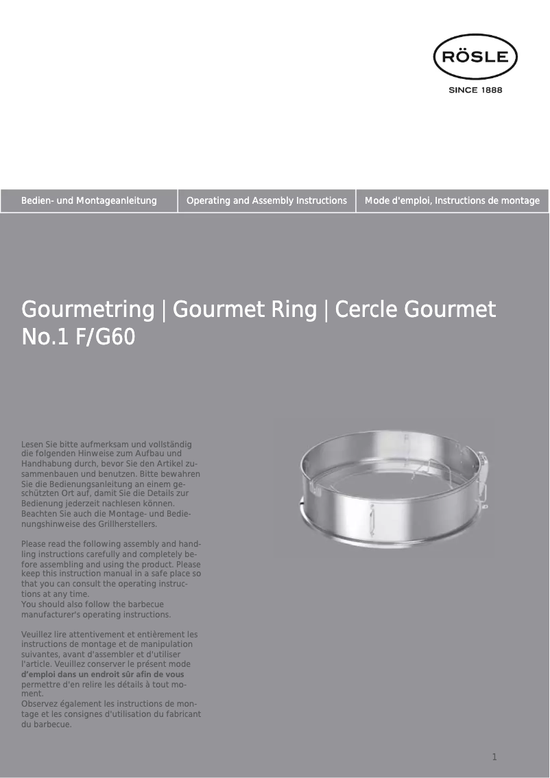 Page 1 de la notice Manuel utilisateur Rösle 25047