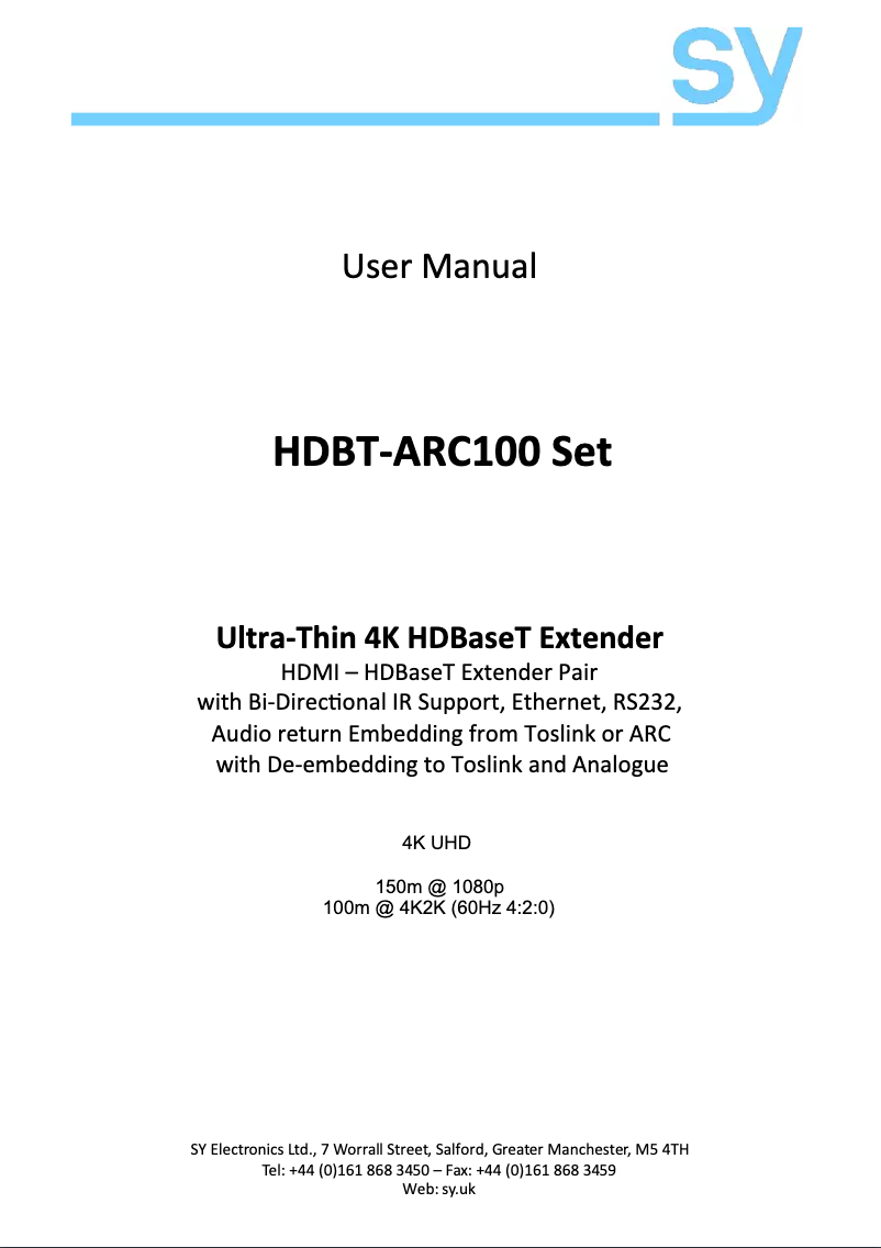 Page n°1 - Manuel utilisateur SY Electronics HDBT-ARC-100 SET