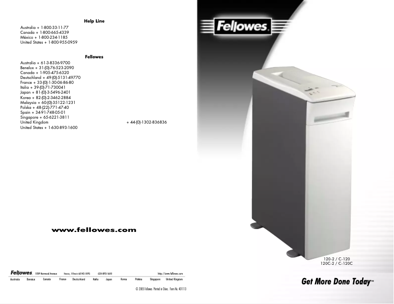 Page 1 de la notice Manuel utilisateur Fellowes Powershred 120-2