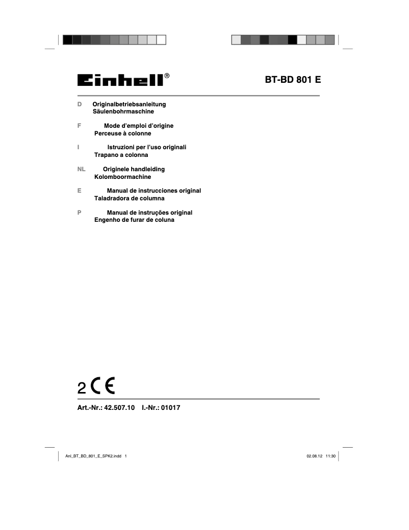 Page n°1 - Manuel utilisateur Einhell BT-BD 801 E